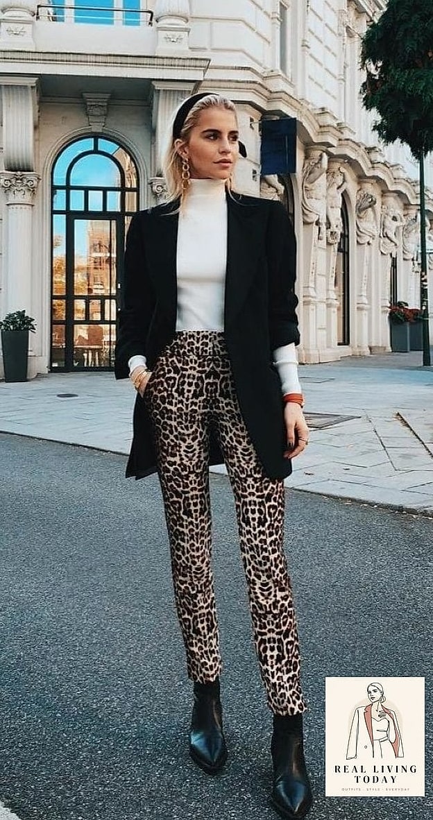 Animal Print Blouse With Tailored Black Pants