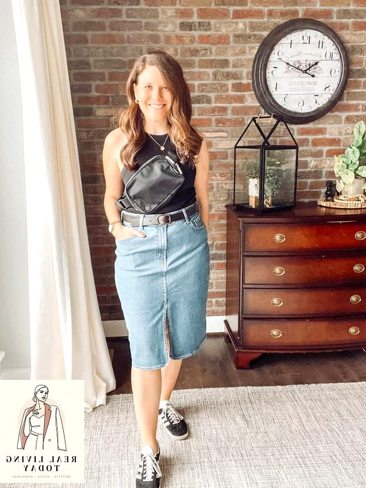 Athletic Dress with a Denim Skirt Layered Over