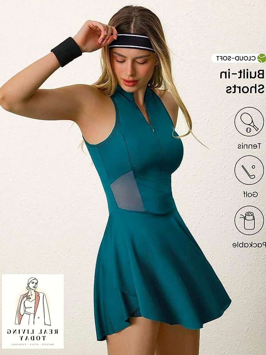21 Yoga Outfit Ideas That Are Going Viral on Pinterest 9 Athletic Dress Over Bike Shorts