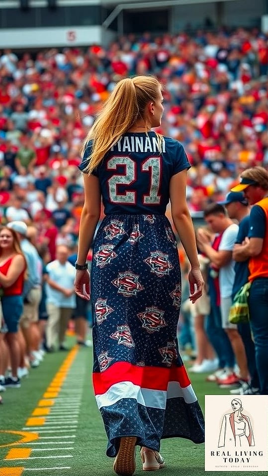 26 Football Game Outfit That Look Effortlessly Chic 13 Athletic Dress with a Denim Jacket