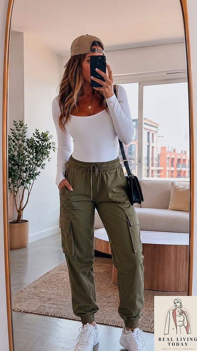 25 Sporty Chic Outfit Ideas That Look Effortlessly Put-Together 16 The Baseball Cap and Trench Coat Combo