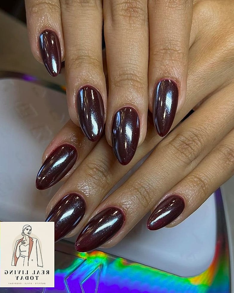 25 Fall Chrome Nail Ideas So Good They're Worth Every Penny at the Salon 19 Black Cherry Chrome for Moody Elegance