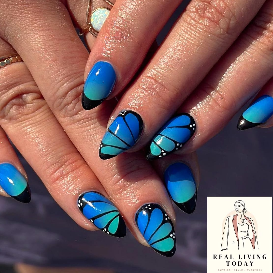 23 Blue Nail Ideas That Are Going Viral on Pinterest 12 Blue Butterfly Nail Art