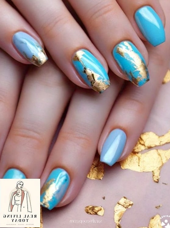 23 Blue Nail Ideas That Are Going Viral on Pinterest 16 Blue Foil Accent Nails
