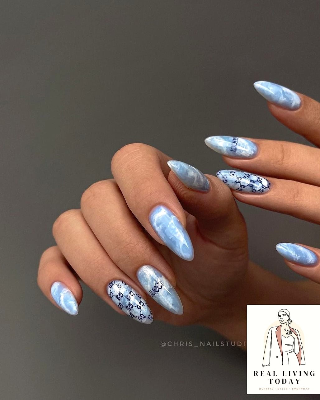 23 Blue Nail Ideas That Are Going Viral on Pinterest 9 Blue and White Marble Nails