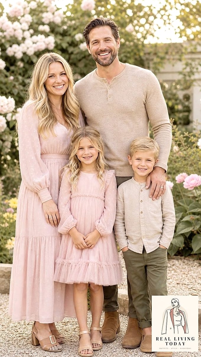 22 Fall Family Photo Color Schemes That Are Easy to Copy and Look Beautiful 7 Blush Pink and Grey