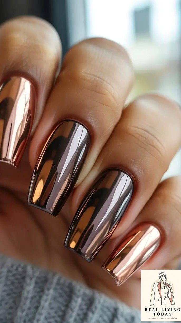 25 Fall Chrome Nail Ideas So Good They're Worth Every Penny at the Salon 21 Bronze Chrome for a Sun-Kissed Finish