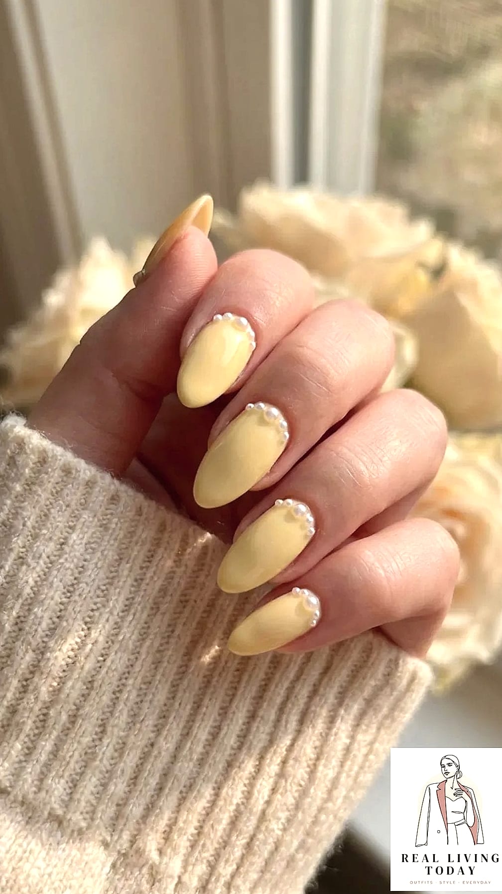 20 Butter Yellow Nails Worth Bookmarking Right Now 15 Butter Yellow Nails with 3D Pearls