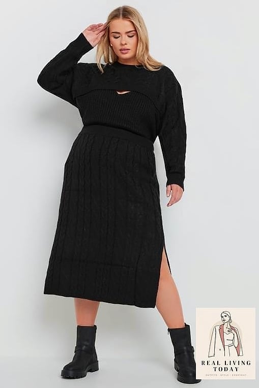 30 Outfits With Black Skirt That Are Seriously Stylish Right Now 21 Cable Knit Sweater and Pleated Mini Skirt