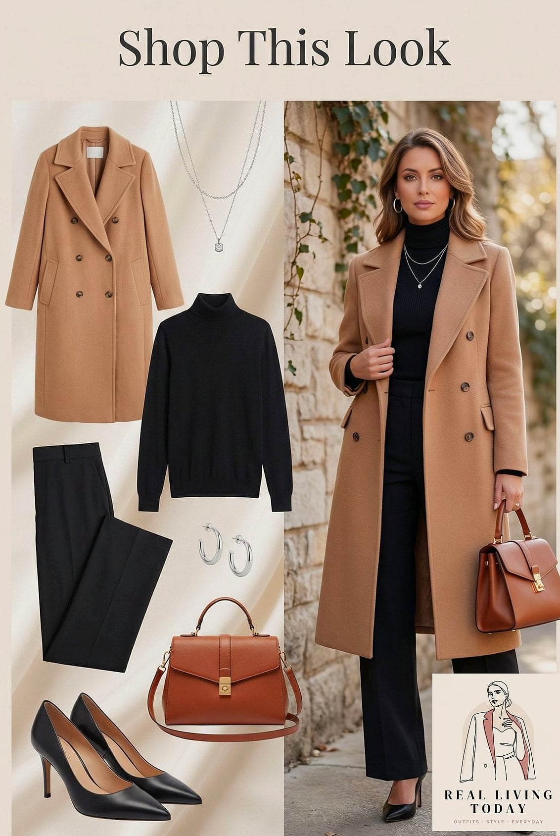 26 Coffee Date Outfit That Actually Look Amazing 23 Camel Coat Over a Simple Black Outfit