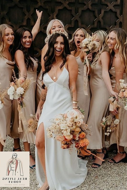 30 Dresses For A Fall Wedding As A Guest That Are Going Viral on Pinterest 4 Camel Slip Dress With A Blazer Layered On Top
