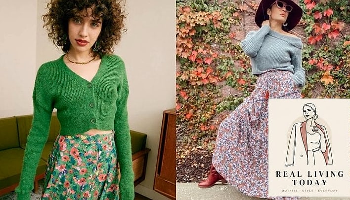 23 Floral Skirt Outfits You'll Want to Wear on Repeat 12 The Cardigan and Floral Skirt Pairing