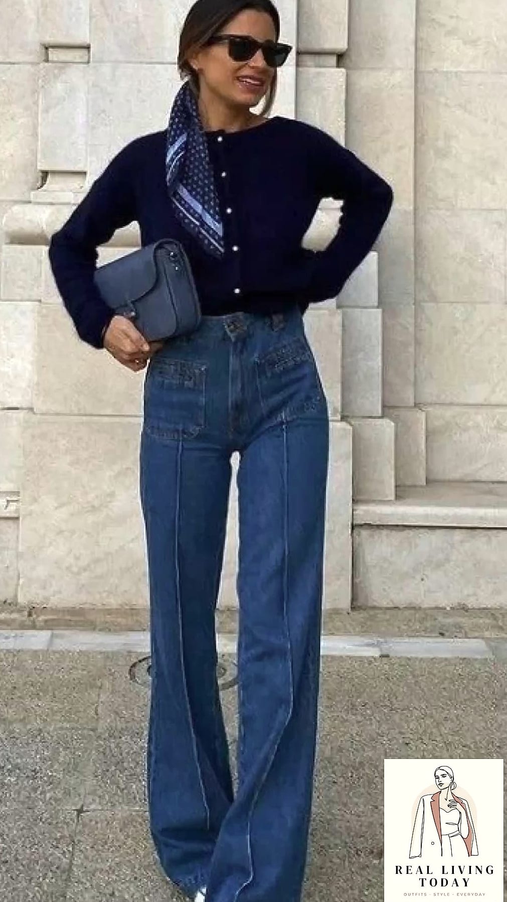 30 Dark Blue Jeans Outfit That Actually Look Amazing 13 Cardigan and Layered Necklaces