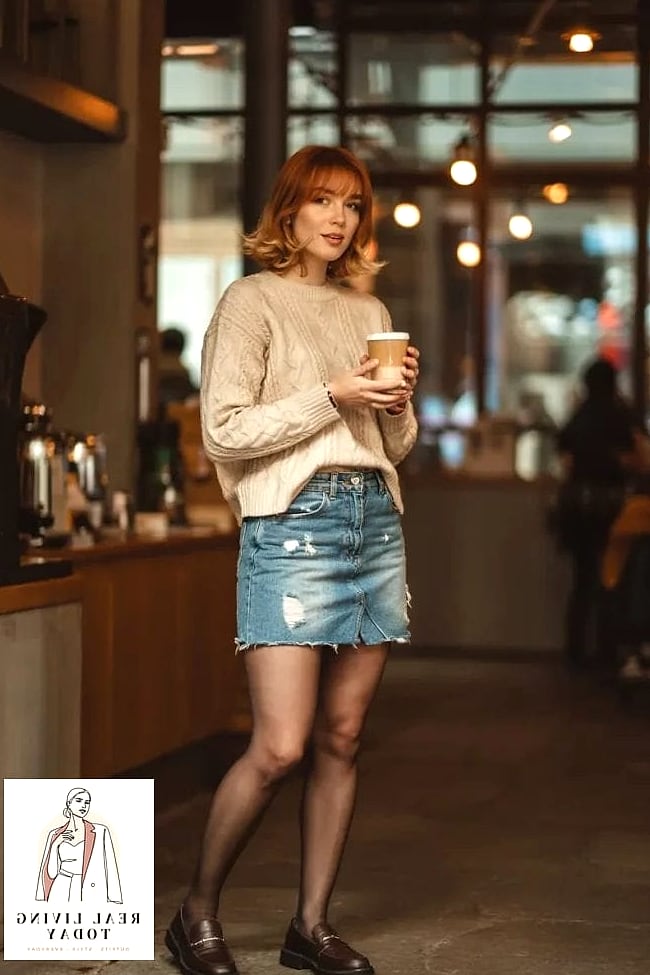 28 Denim Mini Skirt Outfit Worth Pinning Immediately 11 Cardigan and Loafers for a Preppy Moment