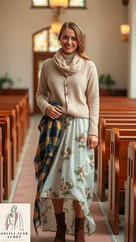 28 Church Outfit That Look Effortlessly Chic 16 The Cardigan and Slip Skirt Layer
