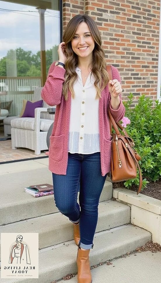 30 Millennial Mom Outfits That Are Seriously Stylish Right Now 12 The Cardigan as a Top