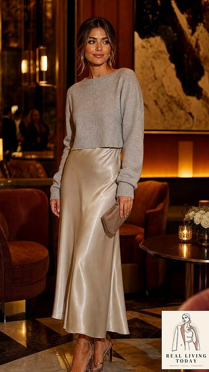20 Sweater Over Dress That Actually Look Amazing 5 Cashmere Sweater Over a Slip Skirt Dress