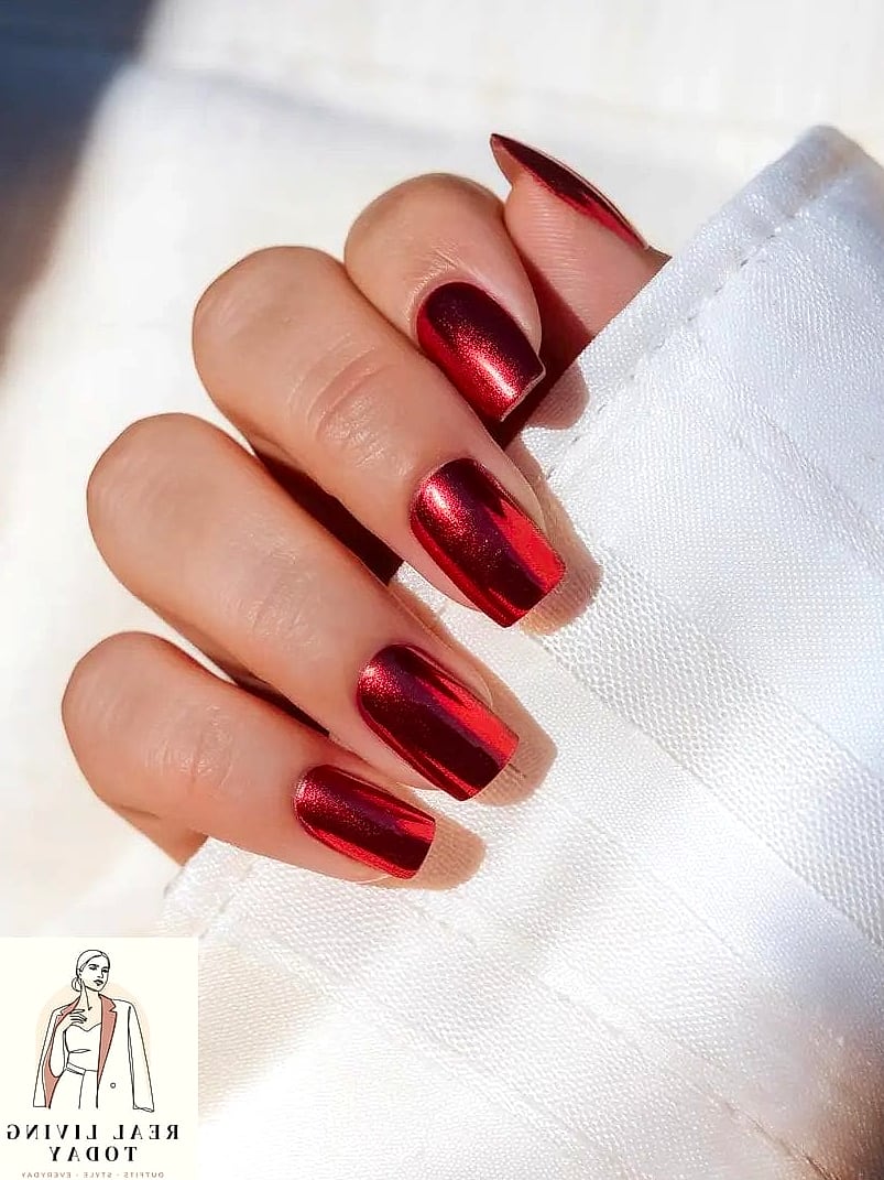 25 Fall Chrome Nail Ideas So Good They're Worth Every Penny at the Salon 13 Cherry Red Chrome for Classic Glam