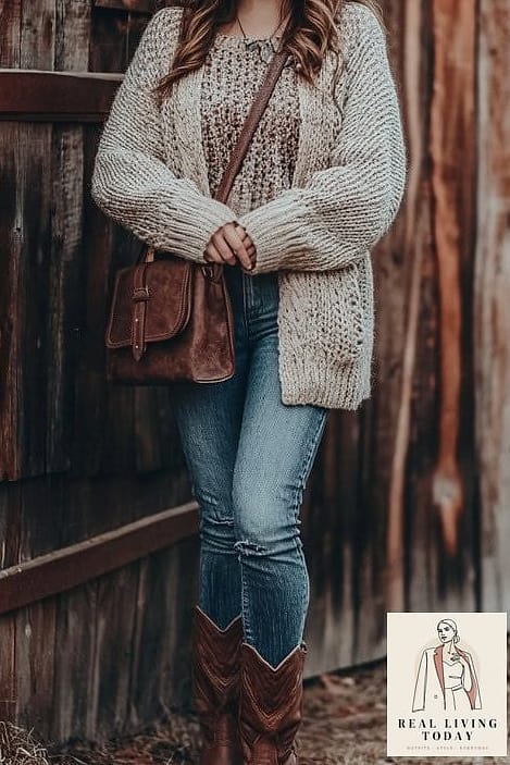 26 Cowboy Boots Outfit Worth Pinning Immediately 15 Chunky Knit and Boots