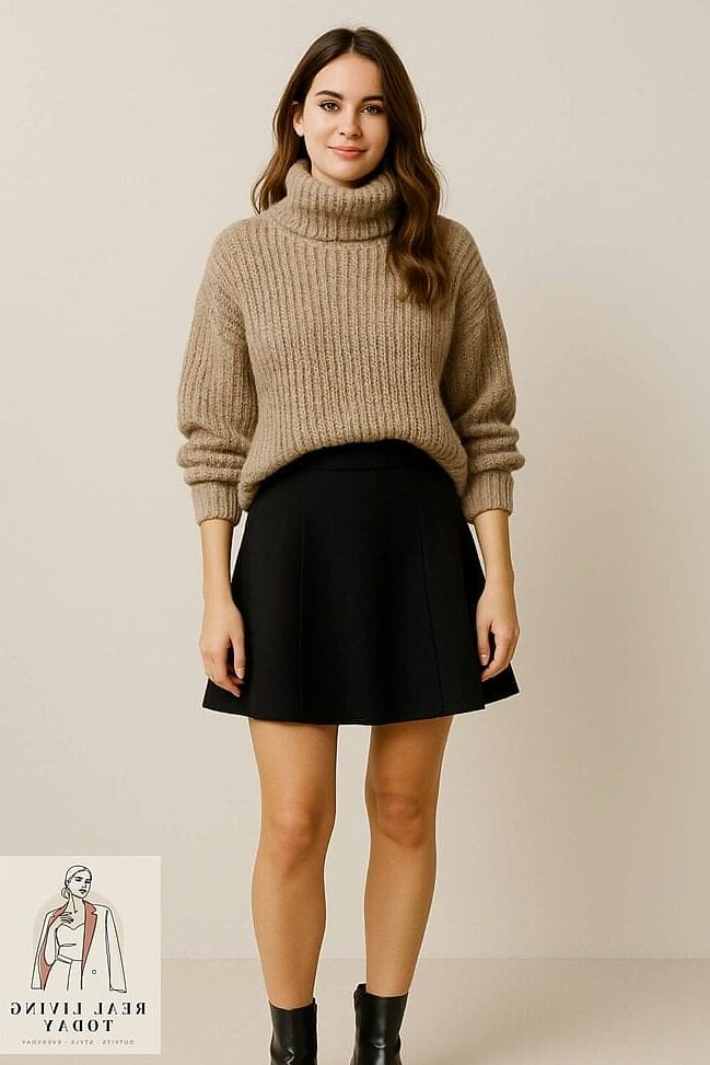 30 Outfits With Black Skirt That Are Seriously Stylish Right Now 5 Chunky Knit Sweater With a Flowy Black Skirt