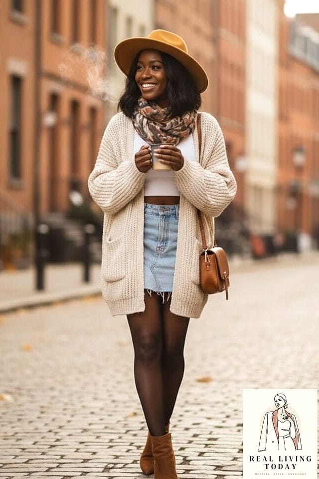 28 Denim Mini Skirt Outfit Worth Pinning Immediately 4 Chunky Knit Sweater for Cooler Days