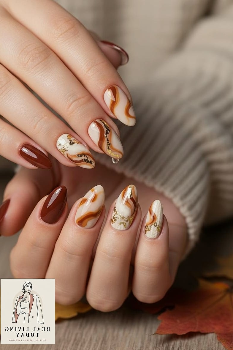 25 Fall Nail Ideas Worth Bookmarking Right Now 23 Cinnamon Swirl French