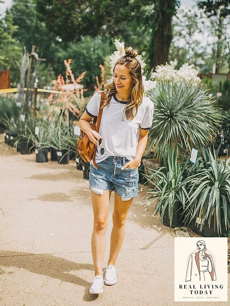 24 White Tee Outfit Worth Pinning Immediately 4 Classic Tee and Denim Shorts