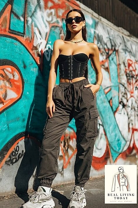 29 Trendy Sneakers Outfit You Need to Know About 9 Corset Top and Straight-Leg Jeans