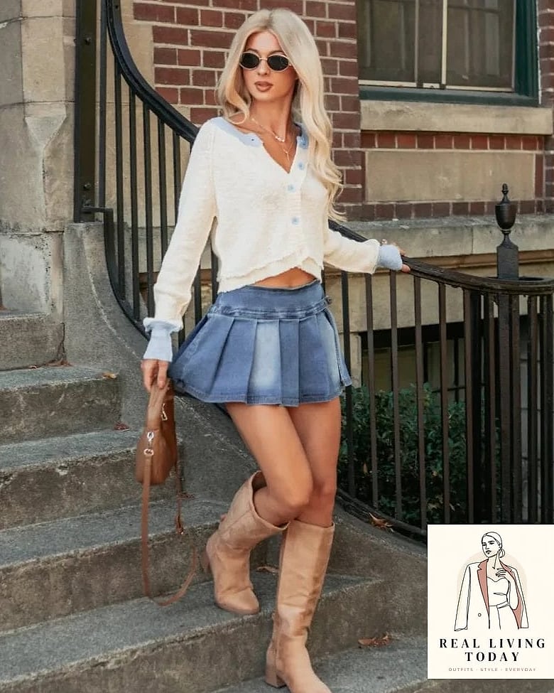 28 Denim Mini Skirt Outfit Worth Pinning Immediately 18 Cropped Cardigan Buttoned Up