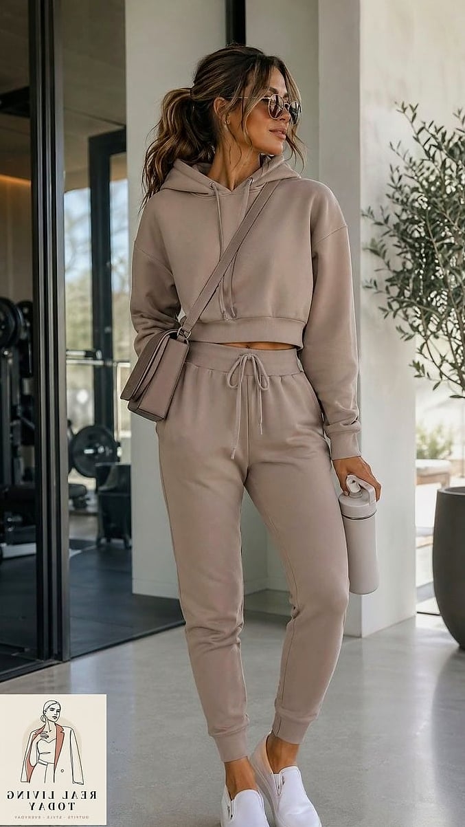 25 Sporty Chic Outfit Ideas That Look Effortlessly Put-Together 3 Cropped Hoodie With Wide-Leg Trousers