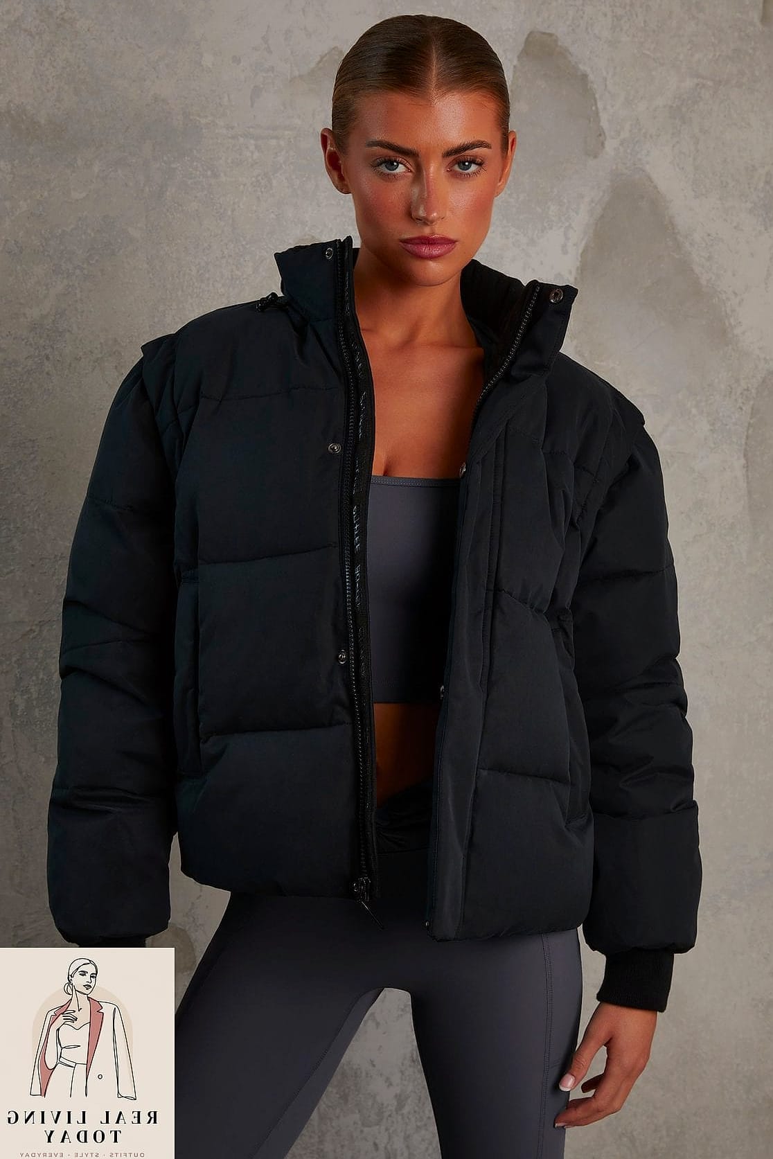 Cropped Puffer Jacket and Sneakers