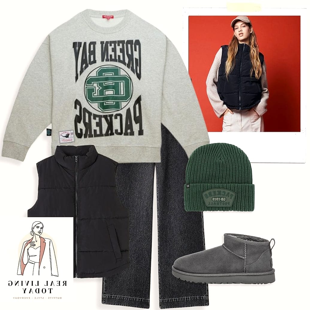 26 Football Game Outfit That Look Effortlessly Chic 3 Cropped Puffer Vest and Turtleneck