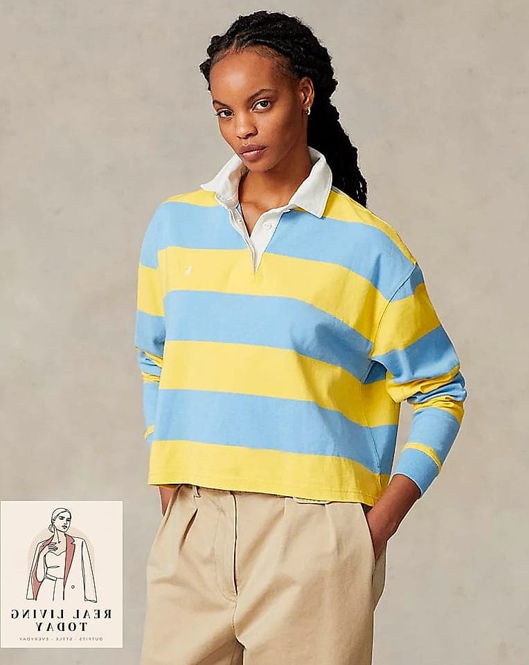 Cropped Rugby Shirt with High-Waisted Jeans