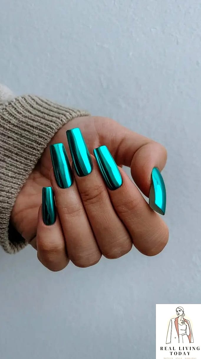 25 Fall Chrome Nail Ideas So Good They're Worth Every Penny at the Salon 16 Deep Teal Chrome for an Unexpected Pop