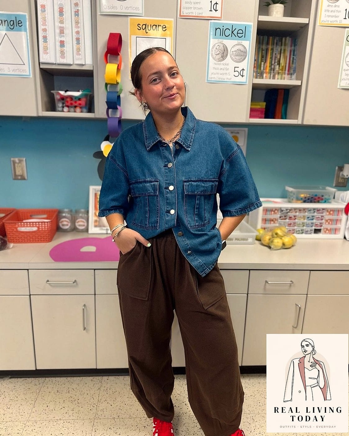 30 Teacher Outfit Ideas That Actually Look Amazing 6 Denim on Denim, But Make It Intentional