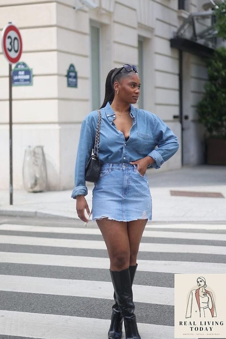 23 Short Skirt Outfits to Copy Right Now 2 The Denim Mini and Graphic Tee Combo