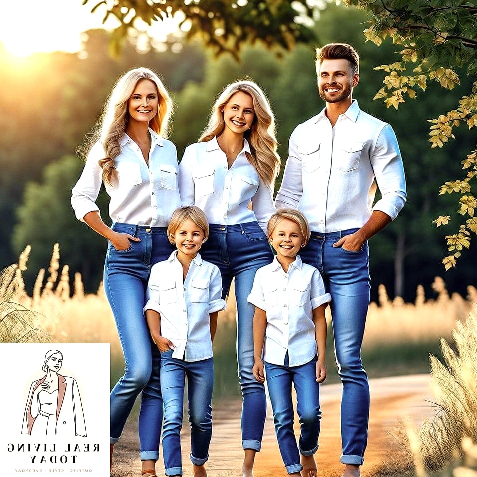 22 Fall Family Photo Color Schemes That Are Easy to Copy and Look Beautiful 4 Denim and White
