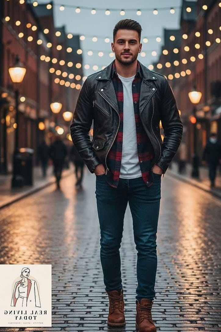 24 Leather Jacket Outfit You'll Want to Wear on Repeat 8 Flannel and Leather Layered Look