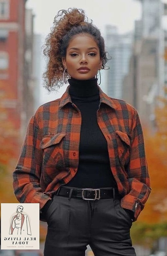 23 Fall Brunch Outfit That Look Effortlessly Chic 5 Flannel Shirt Layered Over a Slip Dress