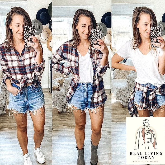 30 Outfits With Black Skirt That Are Seriously Stylish Right Now 24 Flannel Shirt Tied Over a Black Skirt