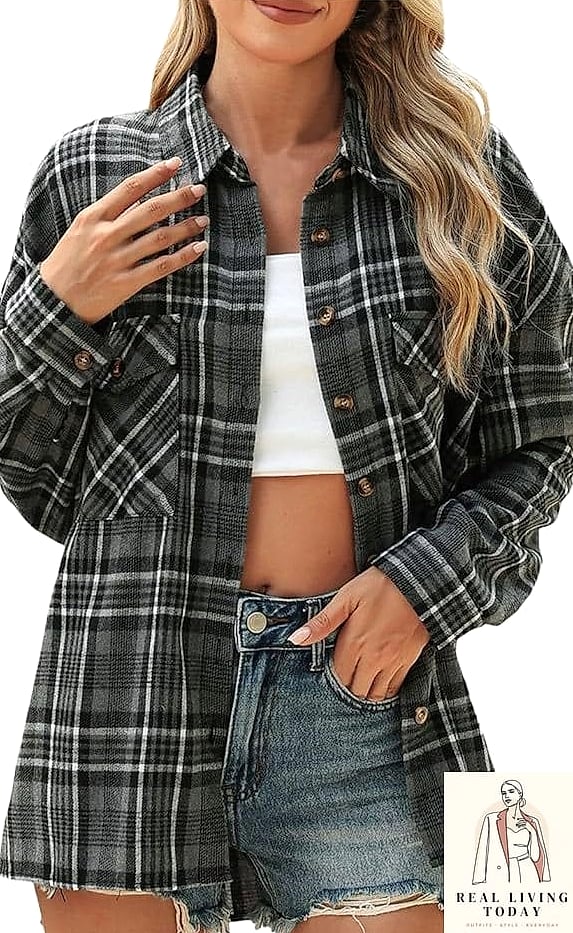 22 Cute Comfy Outfits That Actually Look Amazing 12 The Flannel Shirt Jacket and Leggings Duo