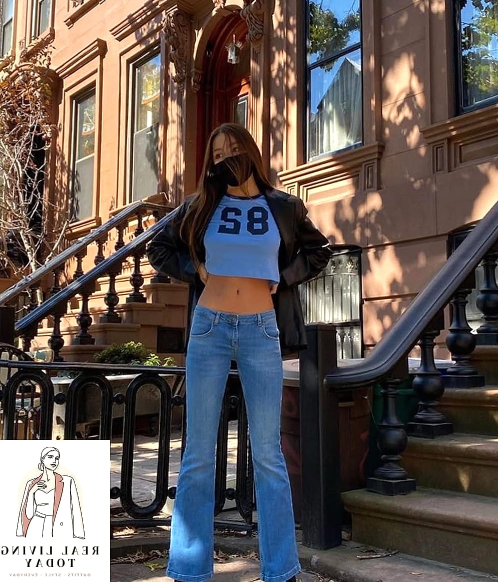 25 Sporty Chic Outfit Ideas That Look Effortlessly Put-Together 11 Flare Jeans With a Fitted Athletic Top