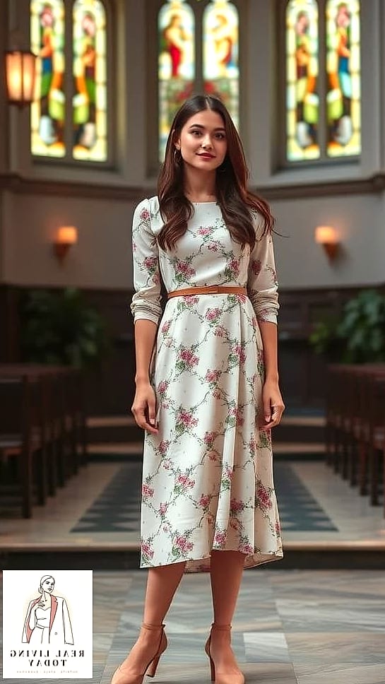 28 Church Outfit That Look Effortlessly Chic 9 A Floral Midi Dress for Spring Services