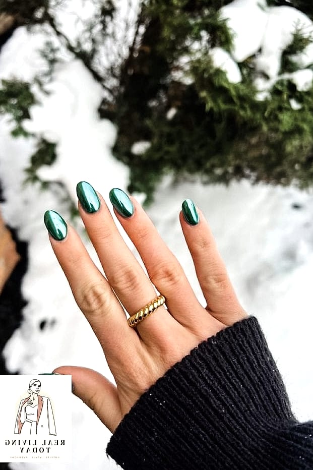 25 Fall Chrome Nail Ideas So Good They're Worth Every Penny at the Salon 5 Forest Green Chrome for Nature-Inspired Glam