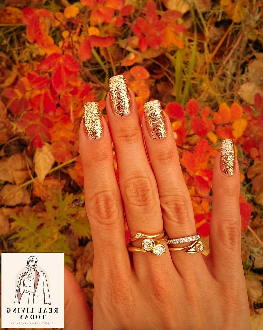 25 Fall Nail Ideas Worth Bookmarking Right Now 21 Gold Glitter Ombre Tips