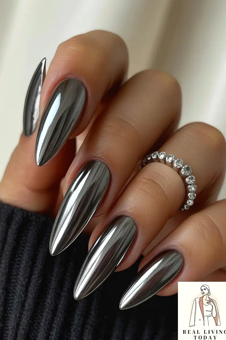 25 Fall Chrome Nail Ideas So Good They're Worth Every Penny at the Salon 24 Gunmetal Chrome for an Edgy Statement