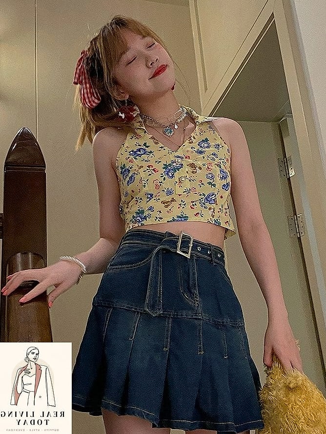 28 Denim Mini Skirt Outfit Worth Pinning Immediately 21 Halter Top for Summer Evenings