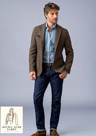 30 Dark Blue Jeans Outfit That Actually Look Amazing 22 Houndstooth Blazer for Office Polish