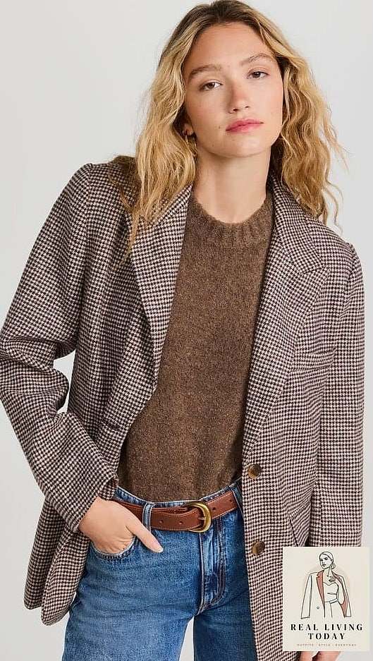 28 Church Outfit That Look Effortlessly Chic 13 A Houndstooth Blazer Over a Simple Slip Dress