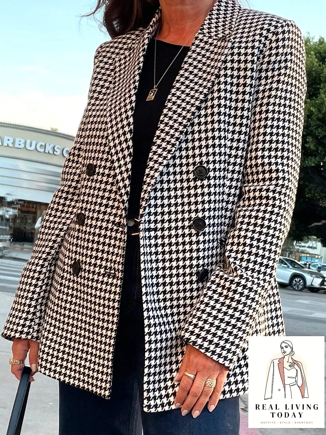 Houndstooth Blazer with Straight-Leg Jeans
